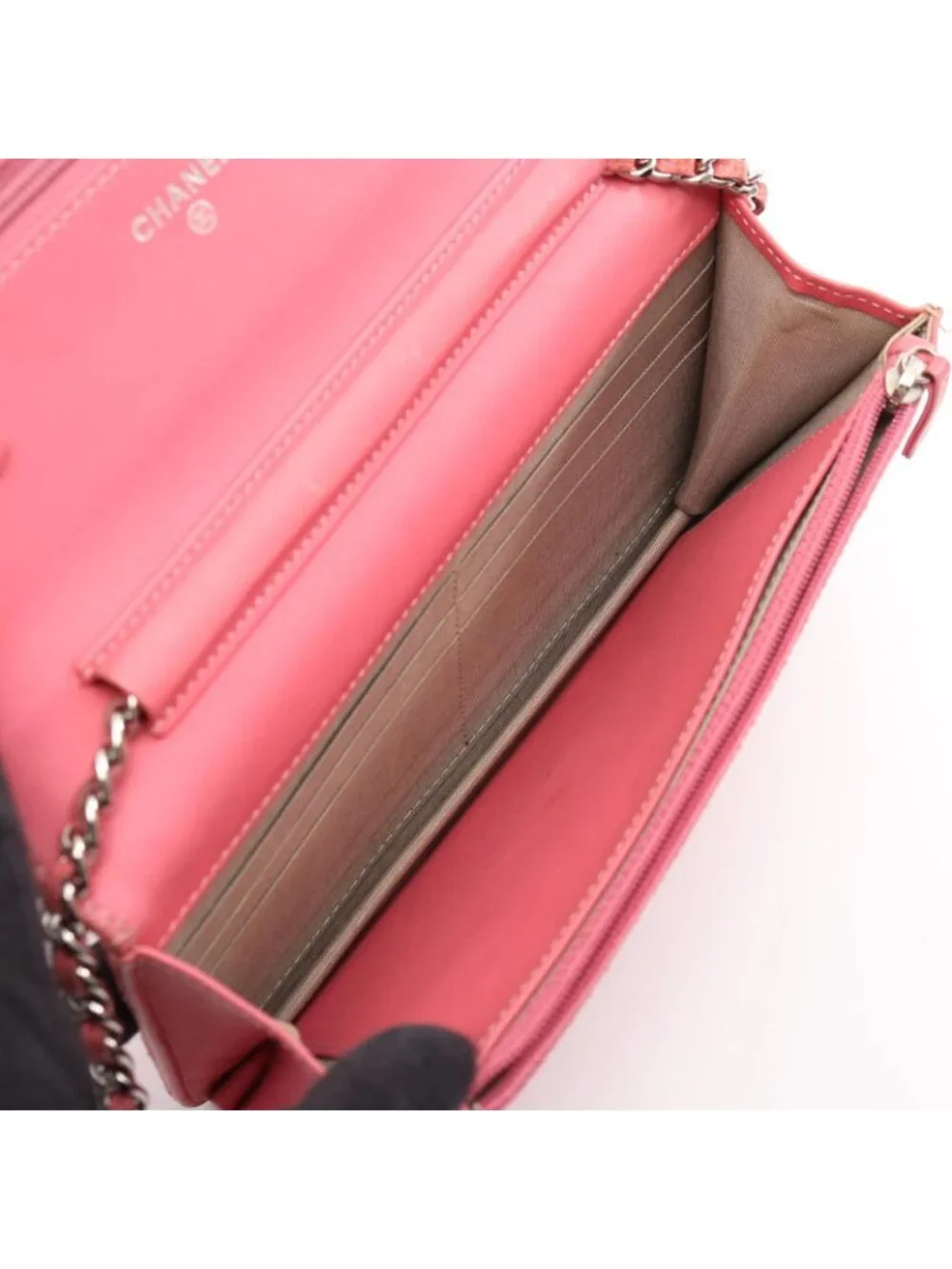 Chanel Shoulder Bag Quilted Pink Caviar Leather Chain Wallet